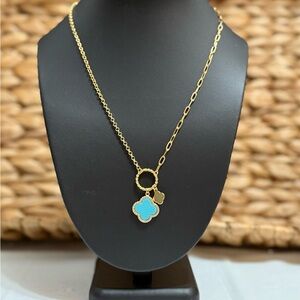 Gold dipped Cz and Turquoise Pendant Necklace